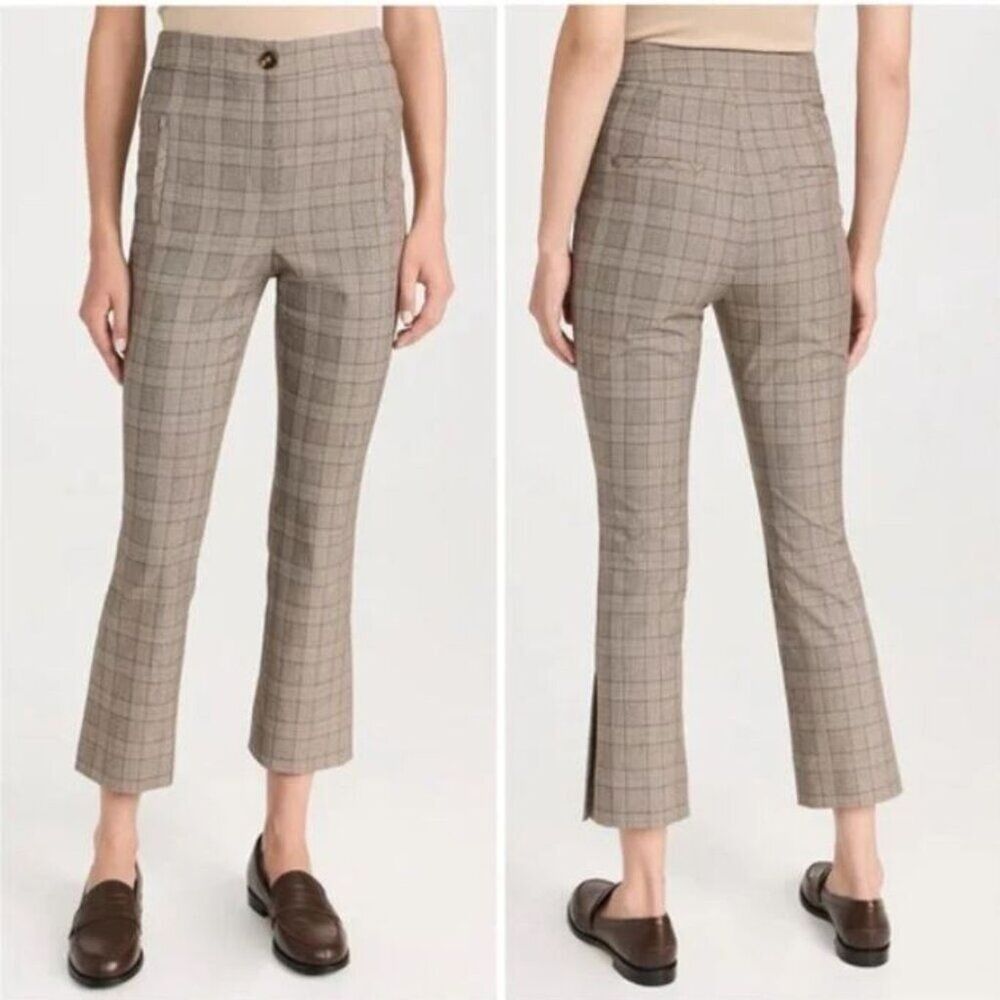 Veronica Beard Women's Pant Arte Flared Cropped w/Slit in Plaid Brown Multi sz 6